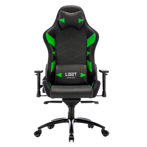 L33T Gaming Silla Gaming, Cuero sintético, Verde, Normal