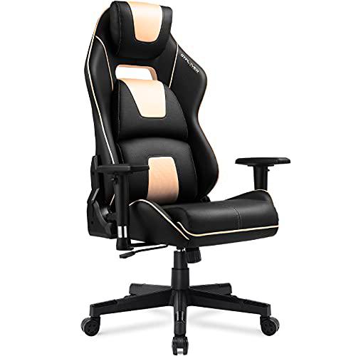 GTPLAYER Silla Gaming, Silla Gamer, Silla Ergonómica Silla Ordenador Silla de Oficina Cuero de PU con 3D Reposabrazos Altura Ajustable y Respaldo Reclinable (Champán)