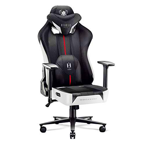 Diablo X-Player 2.0 Silla Gaming Oficina Apoyabrazos 3D Diseño Ergonómico Cuello/Cojín lumbar Blanco-Negro King (XL)