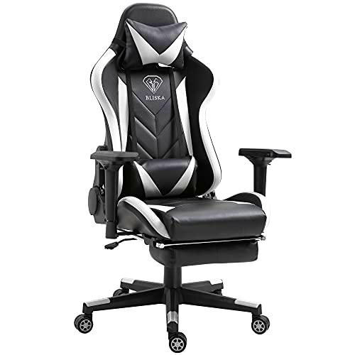 Trisens Silla Gaming, Cuero sintético, Negro/Blanco, Ancho