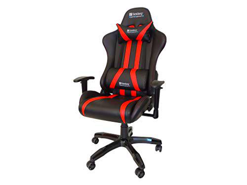 Sandberg Silla de Gaming, Piel, Negro/Rojo