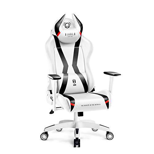 Diablo X-Horn Silla Gaming Oficina Gamer Apoyabrazos 3D Cojín Ajustable Diseño Ergonómico Cuero Sintético Función de Inclinación Blanco Normal (L)