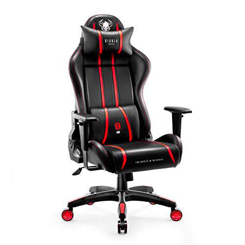 Diablo X-One 2.0 Silla Gaming Gamer Oficina Sillon de Ordenador Reposabrazos Ajustables Cuello/Cojín Lumbar Diseño Ergonómico Rojo King (XL)