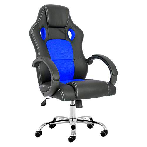 T-LoVendo TLV-1187 Silla de Oficina Gaming Racing Escritorio Videojuegos Sillon Gamer Negra y Azul