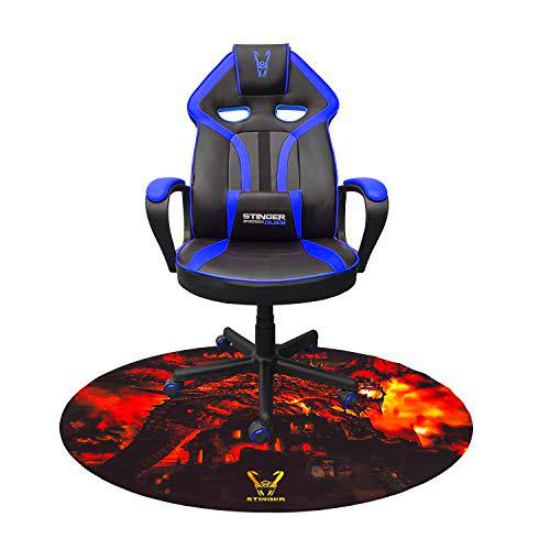 Woxter Stinger Station Alien V2.0 Blue - Silla gaming con eje de acero + Alfombrilla Gaming de suelo