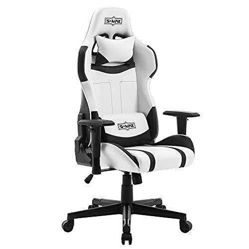 SMAX - Silla ergonómica para videojuegos con reposacabezas de piel sintética de grado competitivo y soporte lumbar