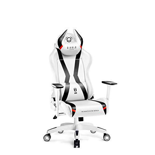 Diablo X-Horn Silla Gaming Oficina Gamer Apoyabrazos 3D Cojín Ajustable Diseño Ergonómico Cuero Sintético Función de Inclinación Blanco Kids (S)