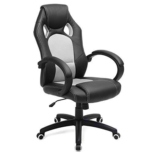 SONGMICS Racing Silla de Escritorio de Oficina Ergonómica Regulable con Ruedas