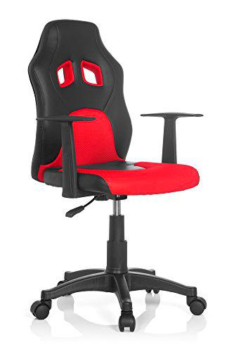 hjh OFFICE 670720 Silla para jovenes o niños TEEN GAME AL Piel sintética y Tejido Negro/Rojo