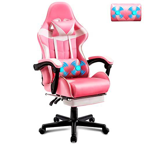 Soontrans Silla Gaming Silla Gamer con Masajeador, con Reposapiés Reposacabeza