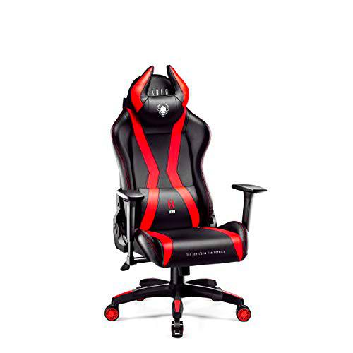 Diablo X-Horn Silla Gaming para Niños Oficina Gamer Apoyabrazos 3D Cojín Ajustable Diseño Ergonómico Cuero Sintético Función de Inclinación (Negro-Rojo