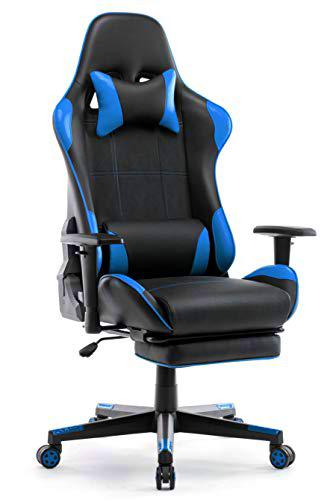 IntimaTe WM Heart Silla Gaming, Silla Gamer con Reposapiés Silla Escritorio Giratoria Altura Ajustable Respaldo Inclinable hasta 135 º PU (Azul)