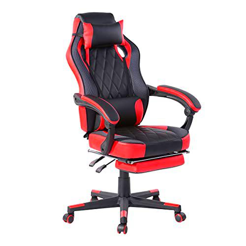 FitAtHome Sillas de Gamer, Poliuretano, Rojo, L