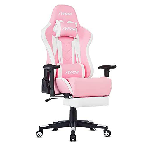 IntimaTe WM Heart Silla Gaming Reposapies, Ergonómica Silla Racing Reclinable Respaldo Alto con Cojín Lumbar &amp; Cabeza Almohada