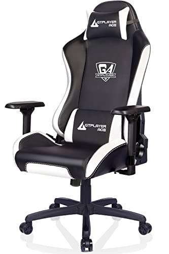 GTPLAYER Silla Gaming Ergonomica, Silla Gamer Oficina para Ordenador Cuero de PU 4D Reposabrazos Respaldo Reclinable (Blanco)