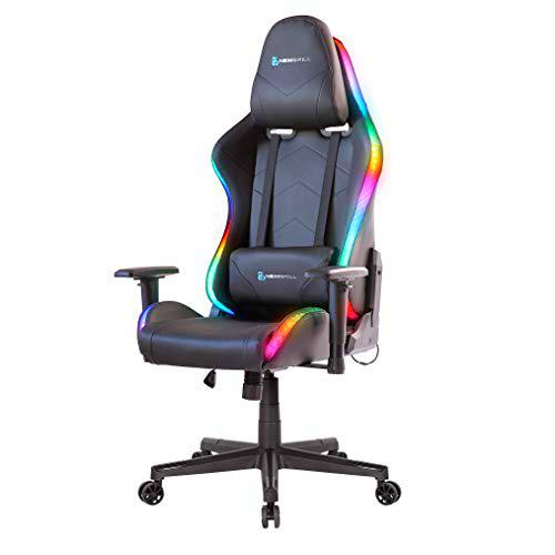 Newskill Kitsune RGB V2 Silla Gaming Negra con Respaldo Reclinable y Ruedas Antirayaduras (Incluye dos Cojines)