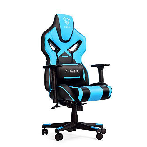 Diablo X-Fighter Gaming Silla De Oficina Reposabrazos Ajustables 3D Mecanismo De Inclinación Cojin Lumbar Cuero Sintético Perforado (Negro-Azul)