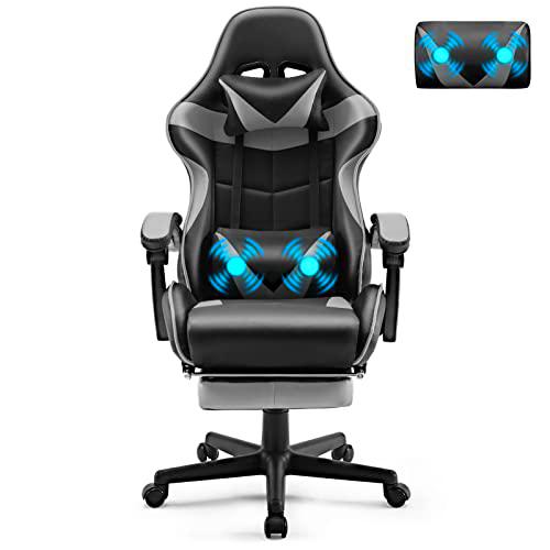 Soontrans Silla Gaming con Masajeador, Silla Gamer con Reposapiés Reposacabeza