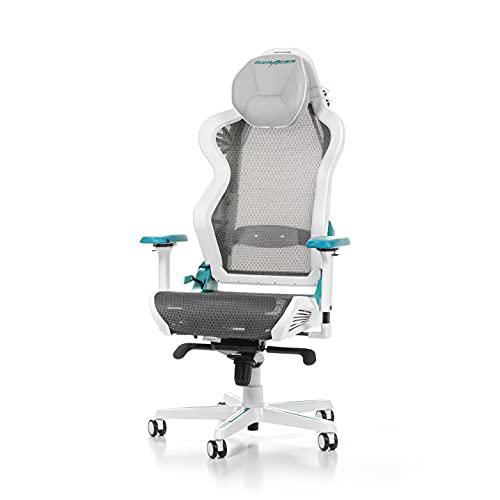 DXRacer (el Original) Air R1S Silla Gaming, Malla, Blanco-Cian-Gris