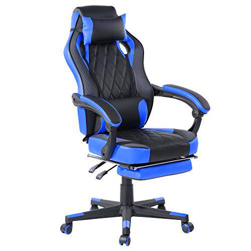 Bakaji Silla de gaming para escritorio, hecha de ecopiel con respaldo reclinable