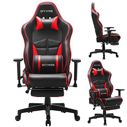 SITMOD Silla Gaming,Silla Gamer Ergonómica,Racing Silla Gamer con Reposacabeza Apoyo y Cojín Lumbar,Cuero Sintético PU,Oficina Silla Computadora