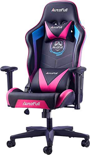 AutoFull Silla Gaming Ergonómica Silla de Oficina Silla Gamer Cuero de PU Silla de Escritorio,Altura e inclinación Ajustables,Reposacabezas y Soporte Lumbar,Rojo (garantía de Tres años)