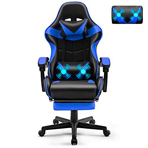 Soontrans Silla Gaming con Masajeador, Silla Gamer con Reposapiés Reposacabeza