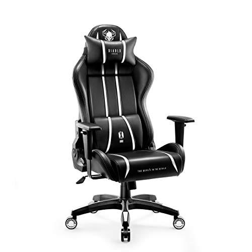 Diablo X-One 2.0 Silla Gaming Gamer Oficina Sillon de Ordenador Reposabrazos Ajustables Cuello/Cojín Lumbar Diseño Ergonómico Negro-Blanco Normal (L)