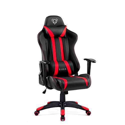 Diablo X-One Gaming Silla de Oficina Diseño Ergonomico Mecanismo de Inclinación Cojin Lumbar y Almohada Cuero Sintético (negro/rojo)