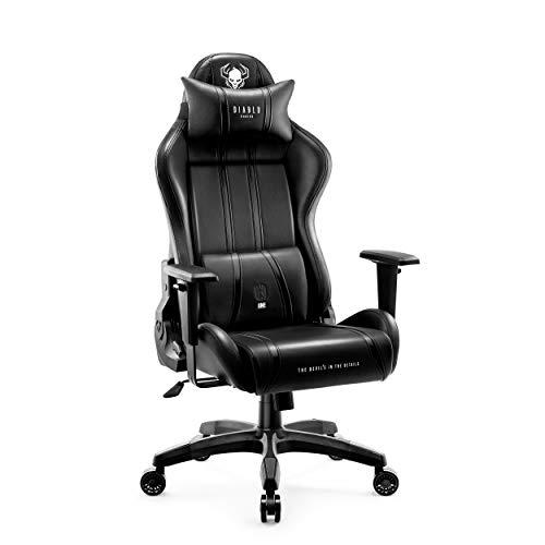 Diablo X-One 2.0 Silla Gaming Gamer Oficina Sillon de Ordenador Reposabrazos Ajustables Cuello/Cojín Lumbar Diseño Ergonómico Negro Normal (L)