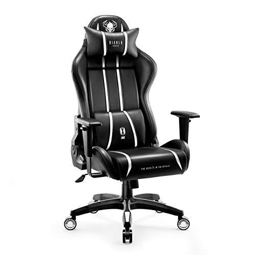 Diablo X-One 2.0 Silla Gaming Gamer Oficina Sillon de Ordenador Reposabrazos Ajustables Cuello/Cojín Lumbar Diseño Ergonómico Negro-Blanco King (XL)