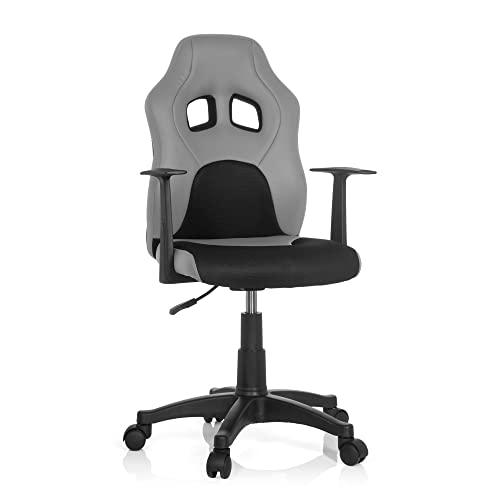 hjh OFFICE 670740 Silla para Jovenes o niños Teen Game AL Piel sintética y Tejido Negro/Gris