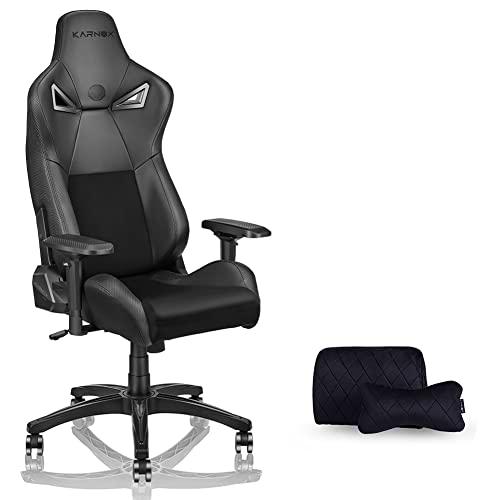 Karnox Silla Gaming Profesional Polipiel, Silla Gamer,reposabrazos 4D Ajustables y Respaldo reclinableo,ergonómica Silla de Oficina,Silla de Escritorio cojín Lumbar y Cervical,Piston Clase 4, Negro