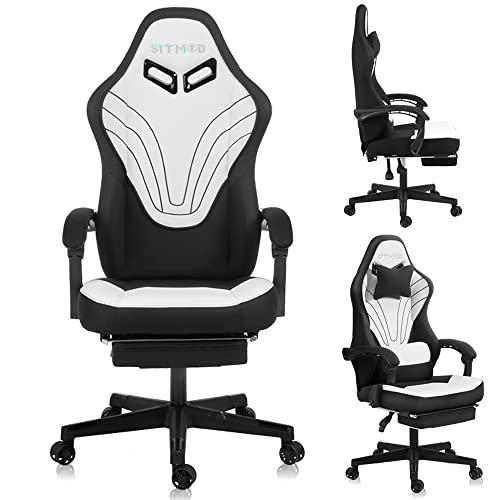 SITMOD Silla Gaming,Silla Gamer Ergonómica,Racing Silla Gamer con Reposacabeza Apoyo y Cojín Lumbar,Cuero Sintético PU,Oficina Silla Computadora