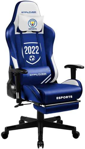 2022 Manchester City X GTPLAYER Limited Gaming Silla de oficina ergonómica con Bluetooth Musick Escritorio Silla de PC Zocker Silla de ordenador ajustable en altura azul