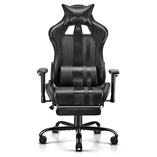 Soontrans Silla Gaming Ergonomica Silla Gamer con Reposapies Silla de Oficina Altura Ajustable Silla de Computadora con Soporte Lumbar Reposacabezas (Nero)