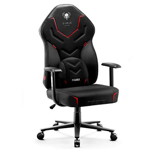 Diablo X-Gamer 2.0 Silla Gaming Gamer de Oficina Tela Diseño Ergonómico Cojín Lumbar Apoyabrazos Cómodos (Negro-Negro)