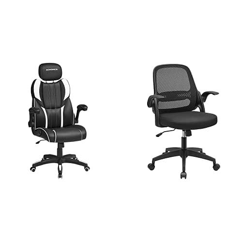 SONGMICS OBG065W01 Silla Gaming, Ergonómica, Apoyabrazos Plegables