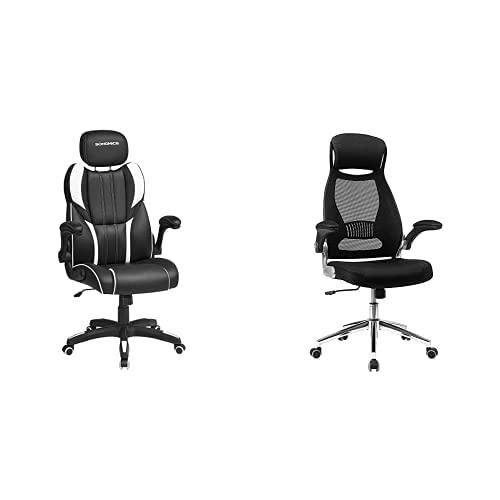 SONGMICS OBG065W01 Silla Gaming, Ergonómica, Apoyabrazos Plegables