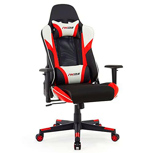 Intimate WM Heart Silla Gaming Ergonomica Malla Silla de Escritorio Gamer sillas Oficina con La función de inclinación Reposacabezas y Cojín de Cuero Reposabrazos y Altura Regulable Rojo