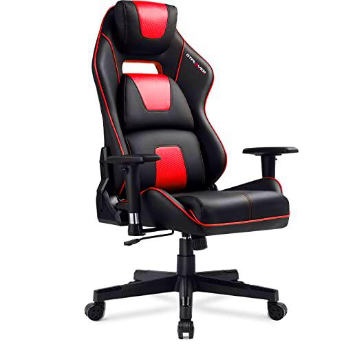 GTPLAYER Silla Gaming Gamer Silla Ergonómica Ordenador Silla de Oficina Cuero de PU con 3D Reposabrazos Altura Ajustable y Respaldo Reclinable (Rojo)