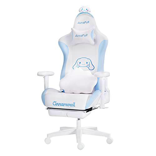 AutoFull Cinnamoroll Silla Gaming con Reposapiés, Silla de Escritorio de Oficina de Cuero PU con Sillas Giratorias Ergonómicas