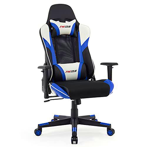 Intimate WM Heart Silla Gaming Ergonomica Malla Silla de Escritorio Gamer sillas Oficina con La función de inclinación Reposacabezas y Cojín de Cuero Reposabrazos y Altura Regulable Azul