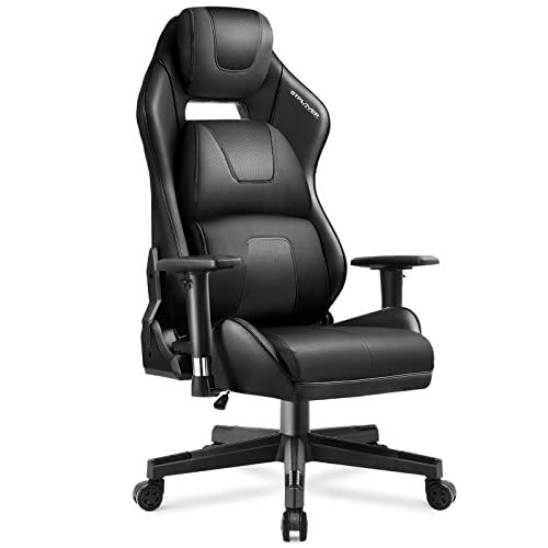 GTPLAYER Silla Gaming Gamer Ergonómica Oficina Silla Escritorio Computadora PC Silla Cuero de PU con 3D Reposabrazos Altura Ajustable y Respaldo Reclinable (Negro)