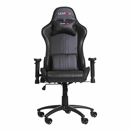 GEAR4U Elite Black Silla de Gaming, Metal, Piel de Poliuretano