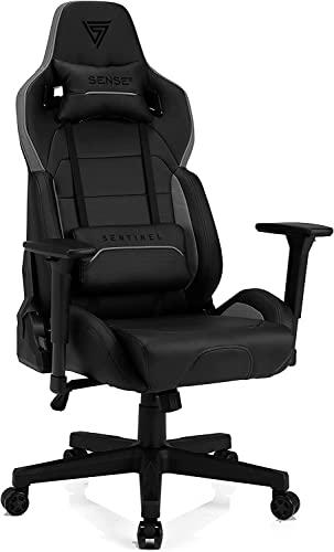 SENSE7 Juegos Sentinel Oficina Gamer Silla ergonómica Reposabrazos Marco de Acero de una Pieza Ángulo de inclinación Ajustable Negro-Gris