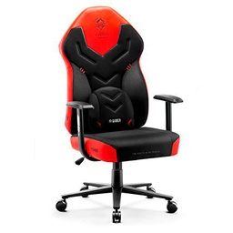 Diablo X-Gamer 2.0 Silla Gaming Gamer de Oficina Tela Diseño Ergonómico Cojín Lumbar Apoyabrazos Cómodos (Negro-Rojo)