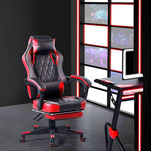 HOMYLIN Rojo Silla de Videojuegos Ajustable, reclinable y 360º