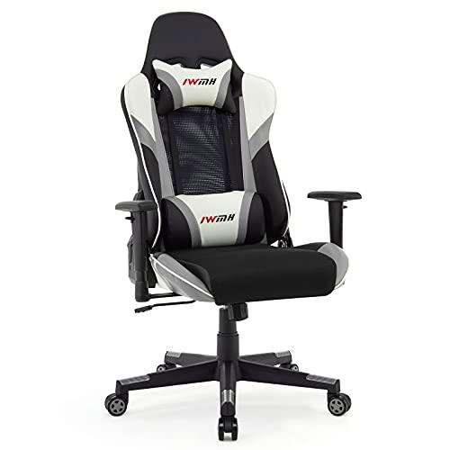 IntimaTe WM Heart Silla Gaming Ergonomica Malla Silla de Escritorio Gamer sillas Oficina con La función de inclinación Reposacabezas y Cojín de Cuero Reposabrazos y Altura Regulable Gris