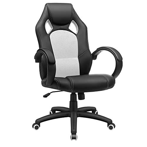 SONGMICS Racing Silla de Escritorio de Oficina Ergonómica Regulable con Ruedas